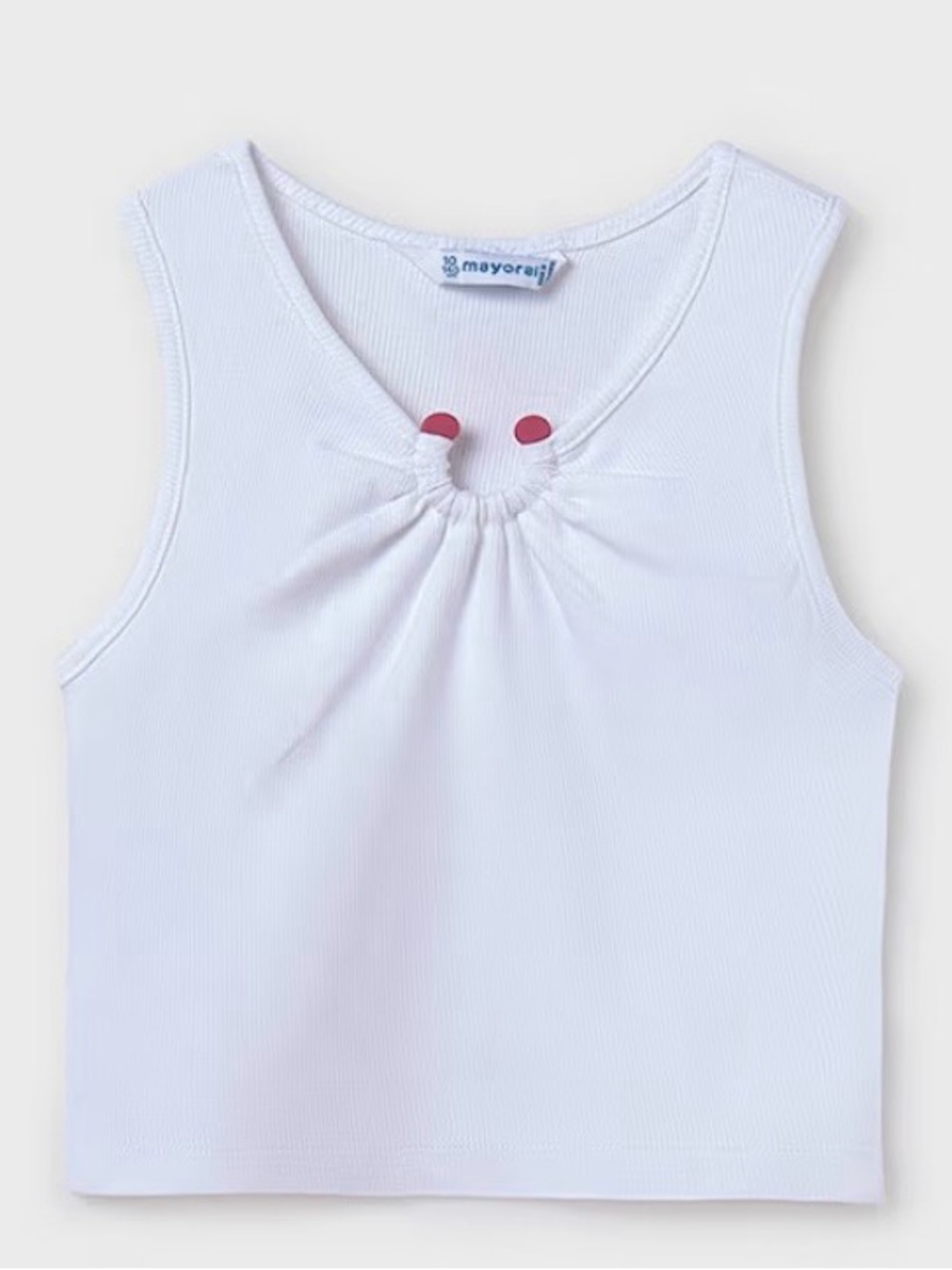 Mayoral White Girls' Sleeveless Top with Gathered Neck and Pink Accents